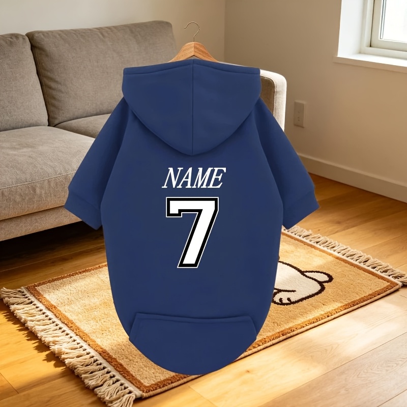 TEMU Customizable Name And Jersey Print Pet Hooded Sweatshirt, Team-personalized Diy Autumn/winter Streetwear For Small To Medium Dogs