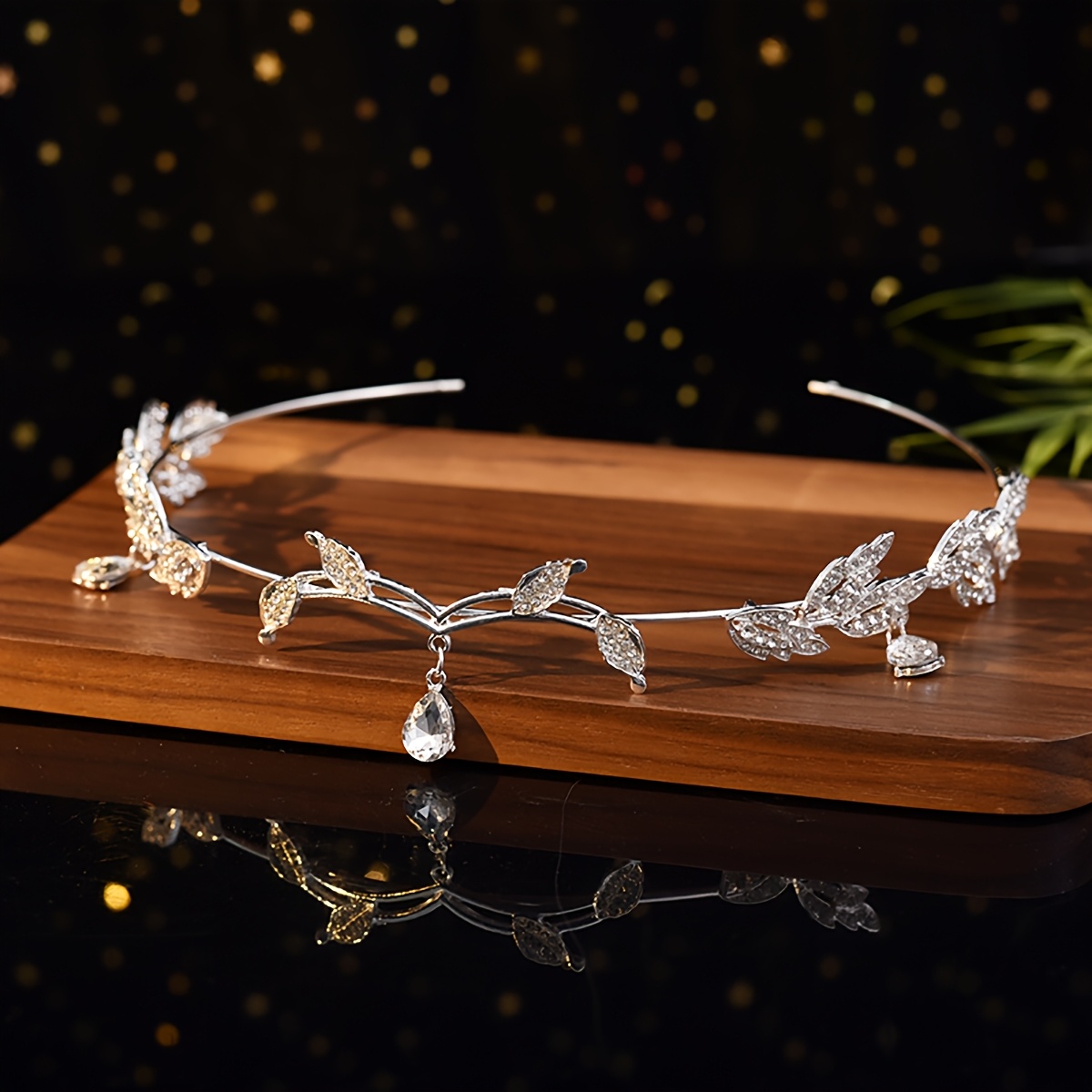 TEMU Silvery Large Circle Headband Headdress Teardrop-shaped Bridal Hair Additions