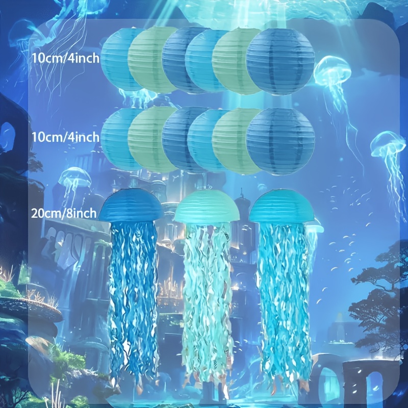 Image of 15pcs Jellyfish Paper Lanterns Decor Set - Underwater Themed, Mermaid Party Decorations, Hanging Jellyfish Lights For Birthdays, Weddings, And More, Party Lighting | Whimsical Decor | Vibrant Lighting