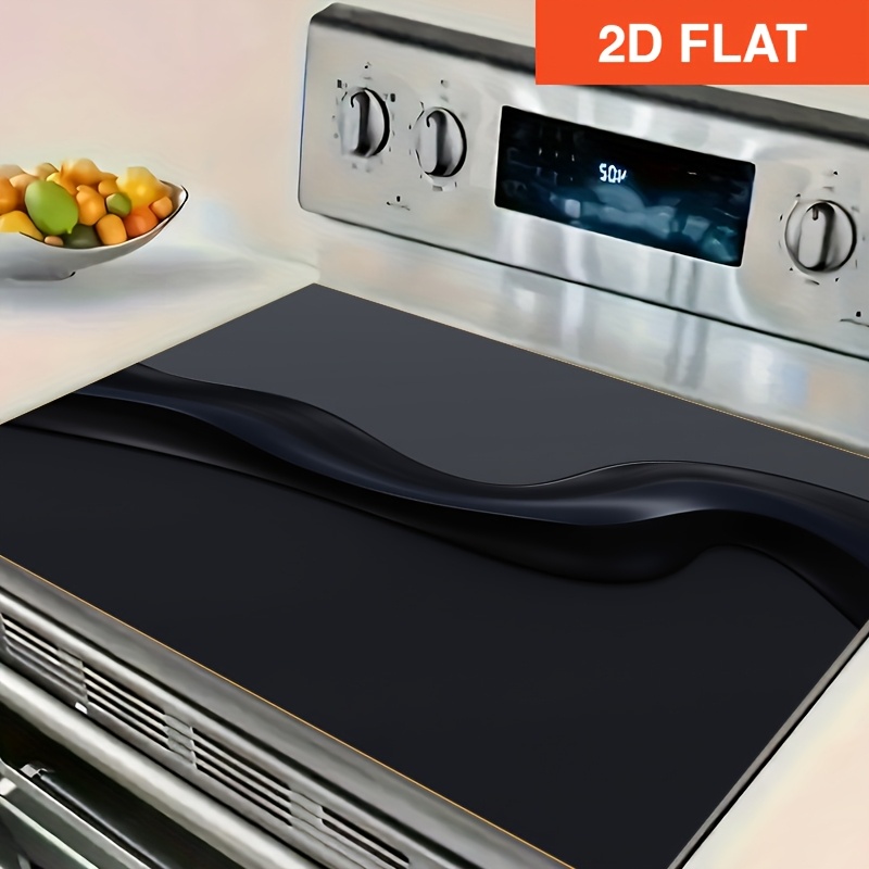 TEMU 1pc+ Dark Gray-blue Wavy Patterned Stove Protector Mat, Durable Rubber Kitchen Accessory, Suitable For Gas/electric Stoves, Washing Machines,