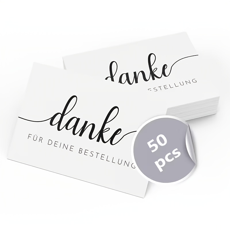 Image of 50pcs German Thank You Cards, 9x5.4cm White Thank You Cards, Very Suitable For Shops, Businesses To Prepare Exquisite Thank You Cards For Customers