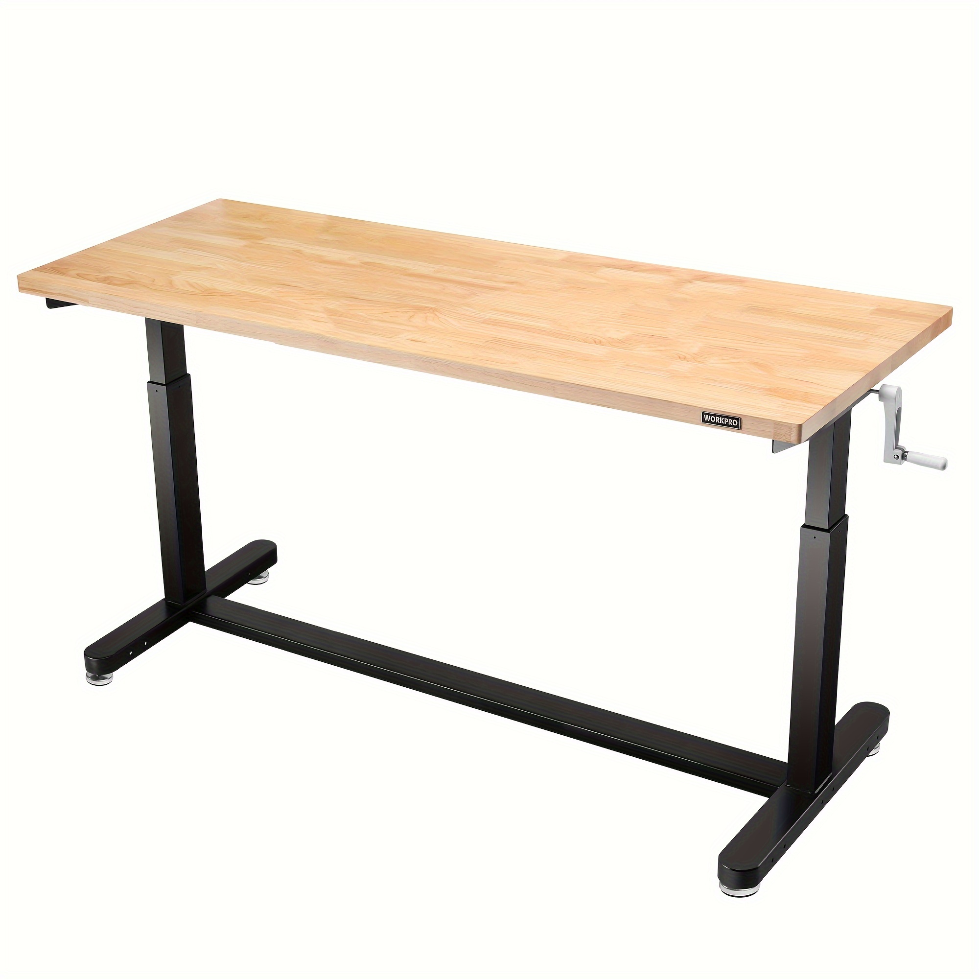 

Workpro 60" Height Adjustable Work Table With Crank Handle And Casters, 60" X 24" Wooden Top Standing Desk Workbench, Heights From 29"-38", 500 Lbs Load Capacity For Garage, Office, Hom