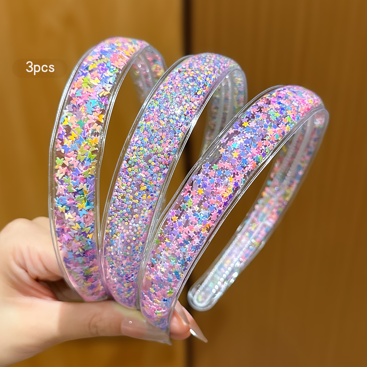 TEMU 3pcs Random Color Headpiece With Colorful Glitter Sand, Daily Decorative Hairband
