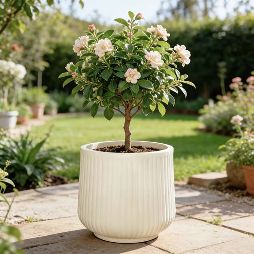 1pc modern striped resin planter with thickened oval pot drainage holes heavy duty outdoor planter suitable for garden balcony decorative plant pot with tray resin gardening gift home decor gardening gift home decor