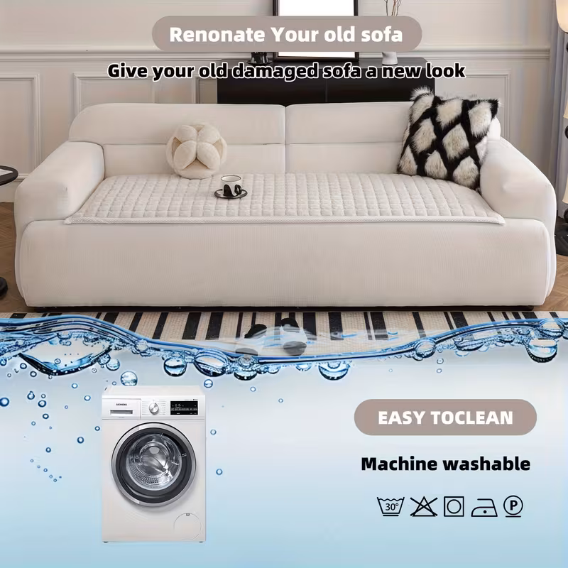 a 1pc thick quilted flannel sofa cover handcrafted in a modern minimalist style with a matching wide border design this plush non slip sofa cushion friendly and scratch resistant machine washable suitable for Product details 6