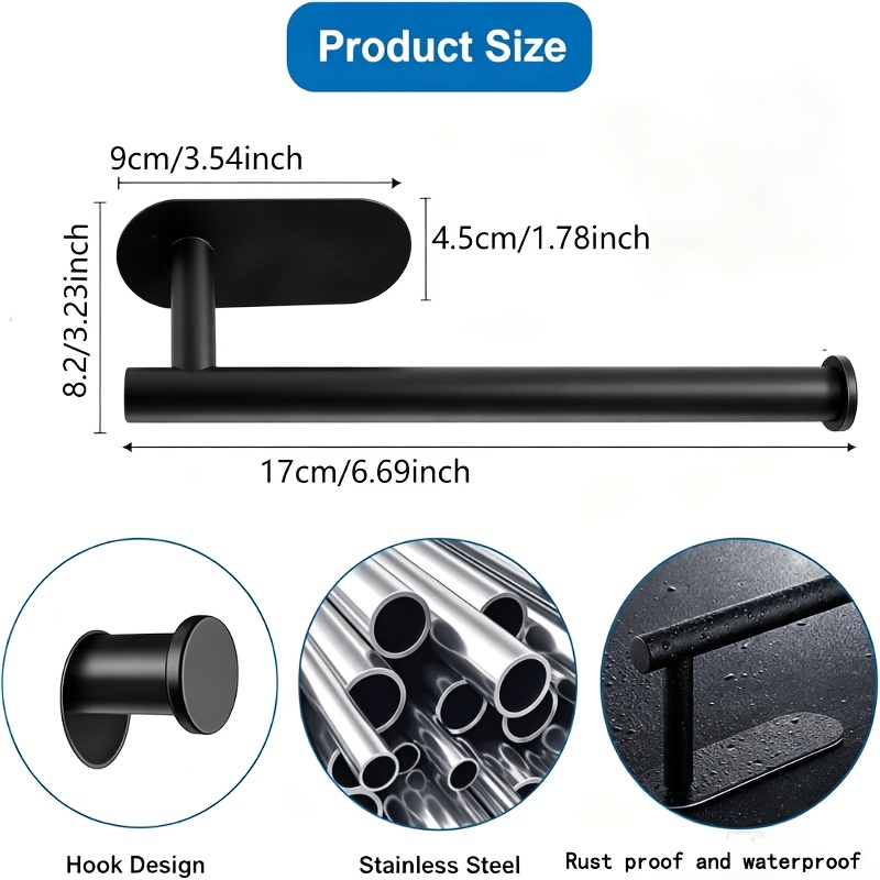 TEMU No Drill Paper Towel Holder, Self-adhesive Wall Mount Paper Towel Rack, Under Cabinet Paper Towel Holder, For Kitchen Cabinet, Rv & Bathroom