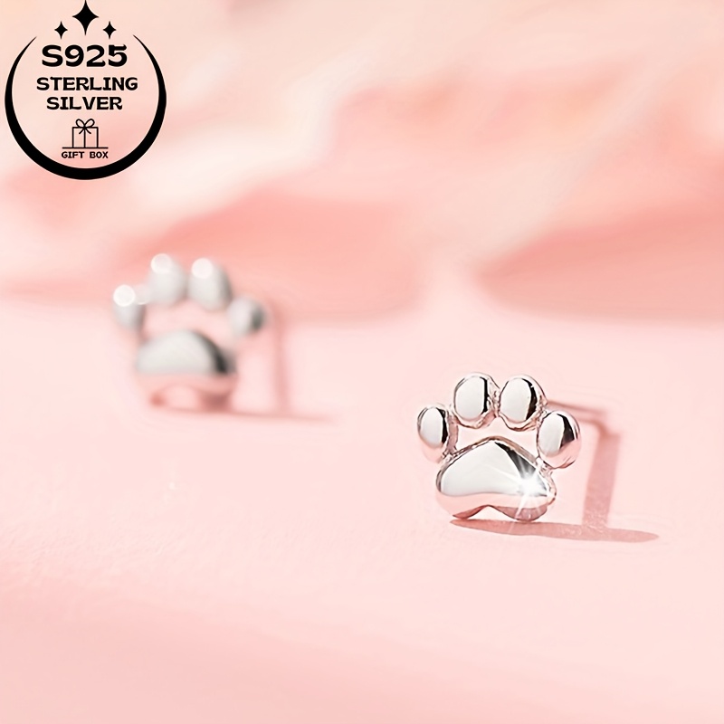 925 Silver Cat Paw Women's Earrings - Ideal for Parties & Casual Attire