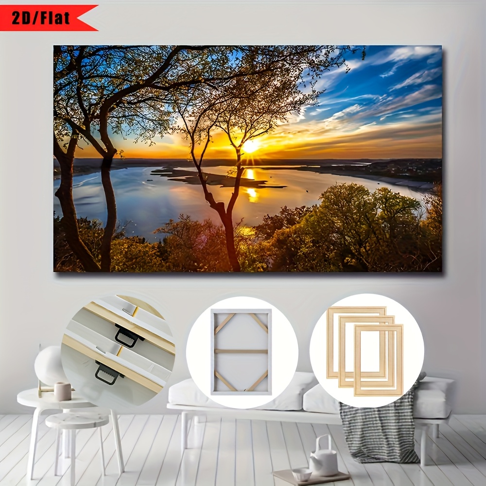 TEMU 2d Flat, 2d/flat, 1 Piece, Framed Landscape Wall , Sunset Canvas Print Poster, High-definition Printed Wall Art, Modern Decoration For Living