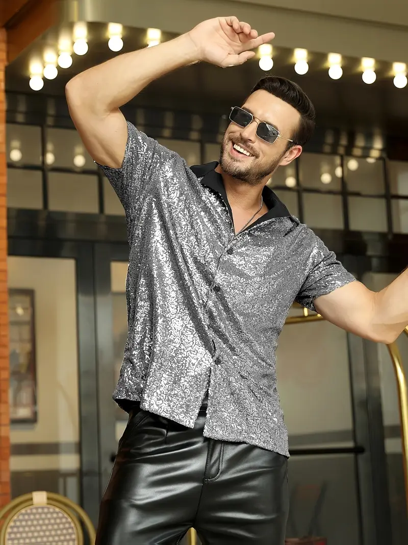 Disco Mens Sequin Clothes Mens Sequin Dress Shirt 70s Disco Costume Temu Disco Mens Sequin Clothes Mens Sequin Dress Shirt 70s Disco Costume Temu