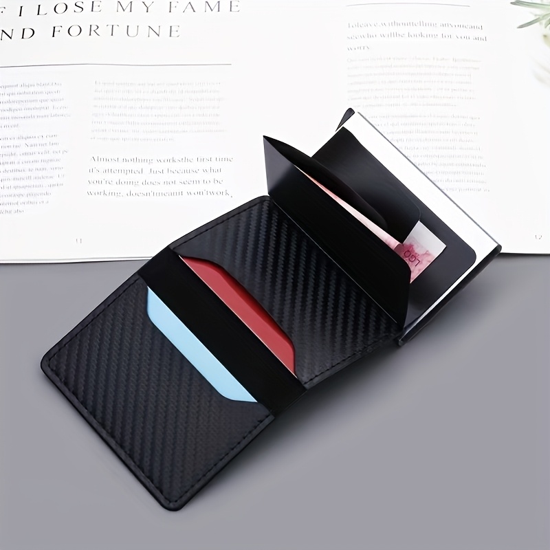 1 Ultra-Thin RFID-Blocking Men'S Wallet - Business-Style Aluminum Alloy Card Holder with Safe Black Faux Leather, Lightweight Multi-Functional Coin Purse for Travel, Camping & Daily Use