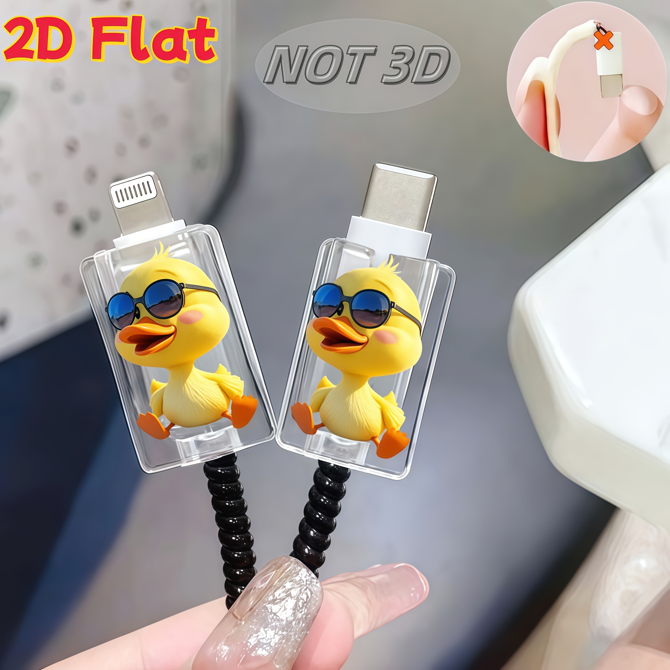 TEMU A Set Of Cartoon Yellow Duck Patterned Data Cable Protectors, Designed To Prevent Breakage, Suitable For Type-c Phone Cables, Attractive And