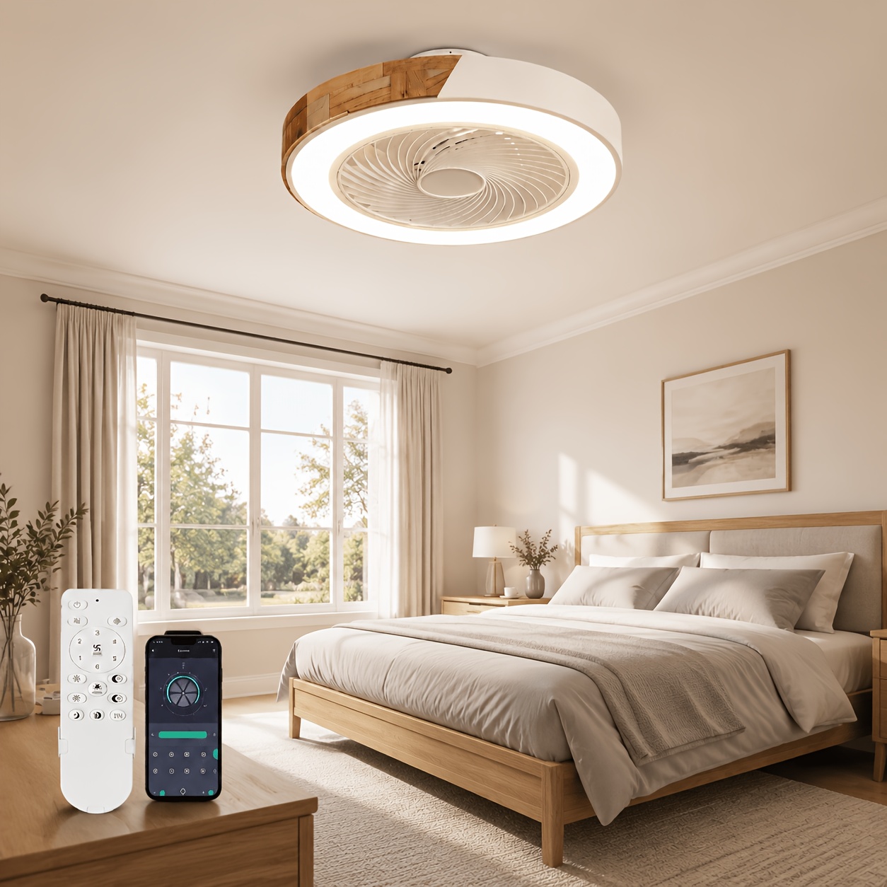 Modern Fan Light, , In Black And White Colors, With 6 Adjustable Wind And 3 Adjustable Lighting Options, Suitable For Bedrooms And Study Rooms