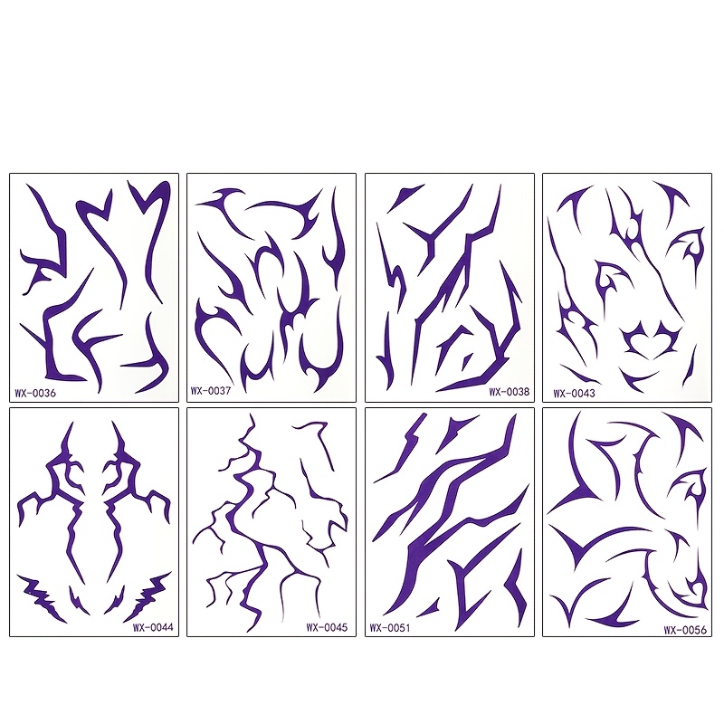 TEMU 8 Sheets Purple Tribal Abstract Thorn Temporary Tattoo Stickers, Long-lasting Easy To Apply And, Waterproof Cool Geometric Line Face Neck Arm