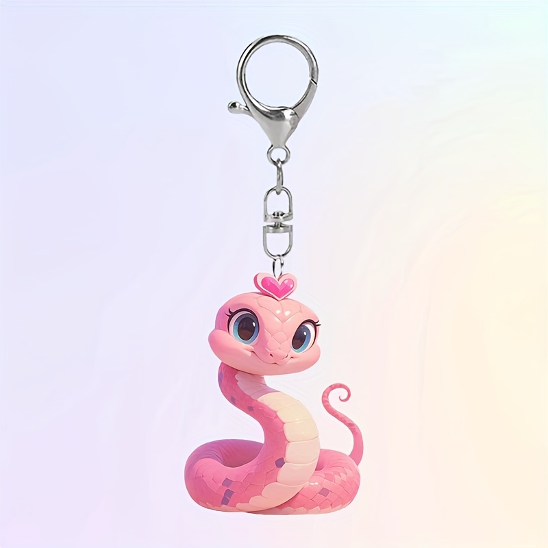 

Acrylic Snake Keychain With Heart - Pink Animal Design Flat 2d Keyring With 360 Degree Swivel Hook, Lobster Clasp Closure - Decorative Single Piece Key Pendant For Gifts, Birthday Festivities