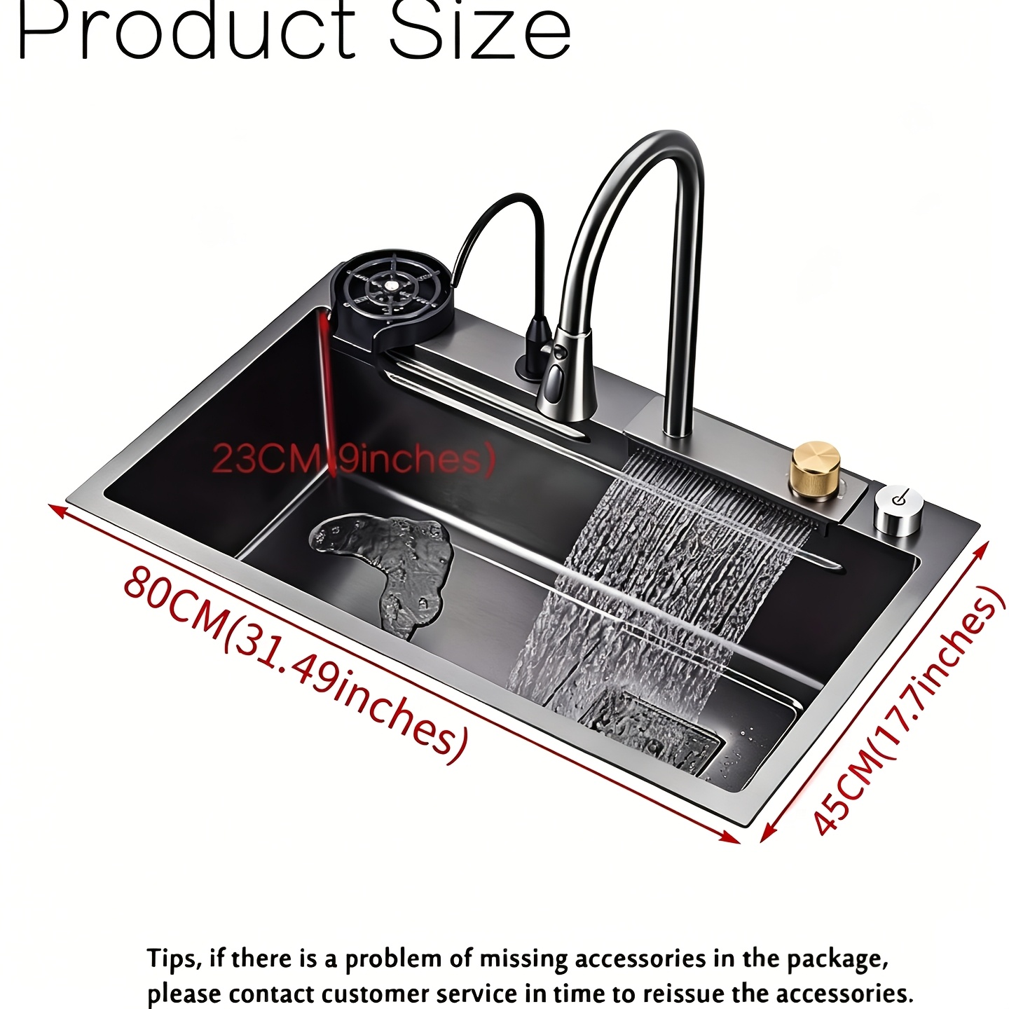 Kitchen Sink, Stainless Steel, Rectangular, Waterfall Sink, Kitchen Sink With Tap Hole And Overflow, Siphon, Multifunctional Bar Sink, Kitchen
