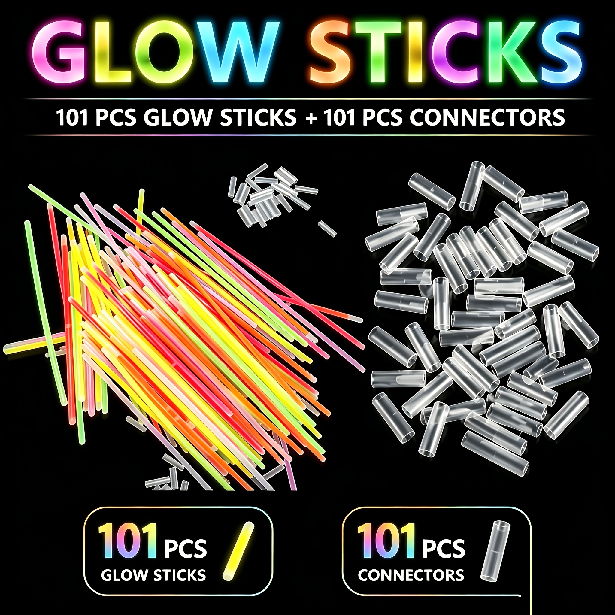 TEMU 122/202pcs Glow Stick Party Bag, 20cm/7.87inch Luminous Party Supplies, Neon Party Gifts, Glow Necklaces And Wristbands With Connectors,