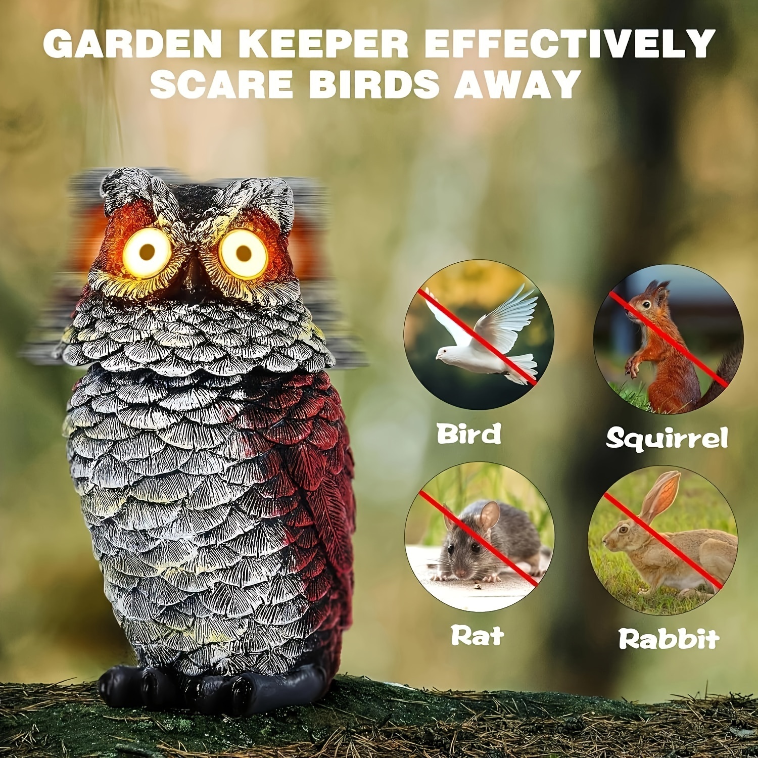 1pc garden owl statue rotating head owl decoys for garden yard outdoor resin owl figurines with solar powered   to scare birds away outdoor owl decorations for patio yard porch lawn ornament gift details 1