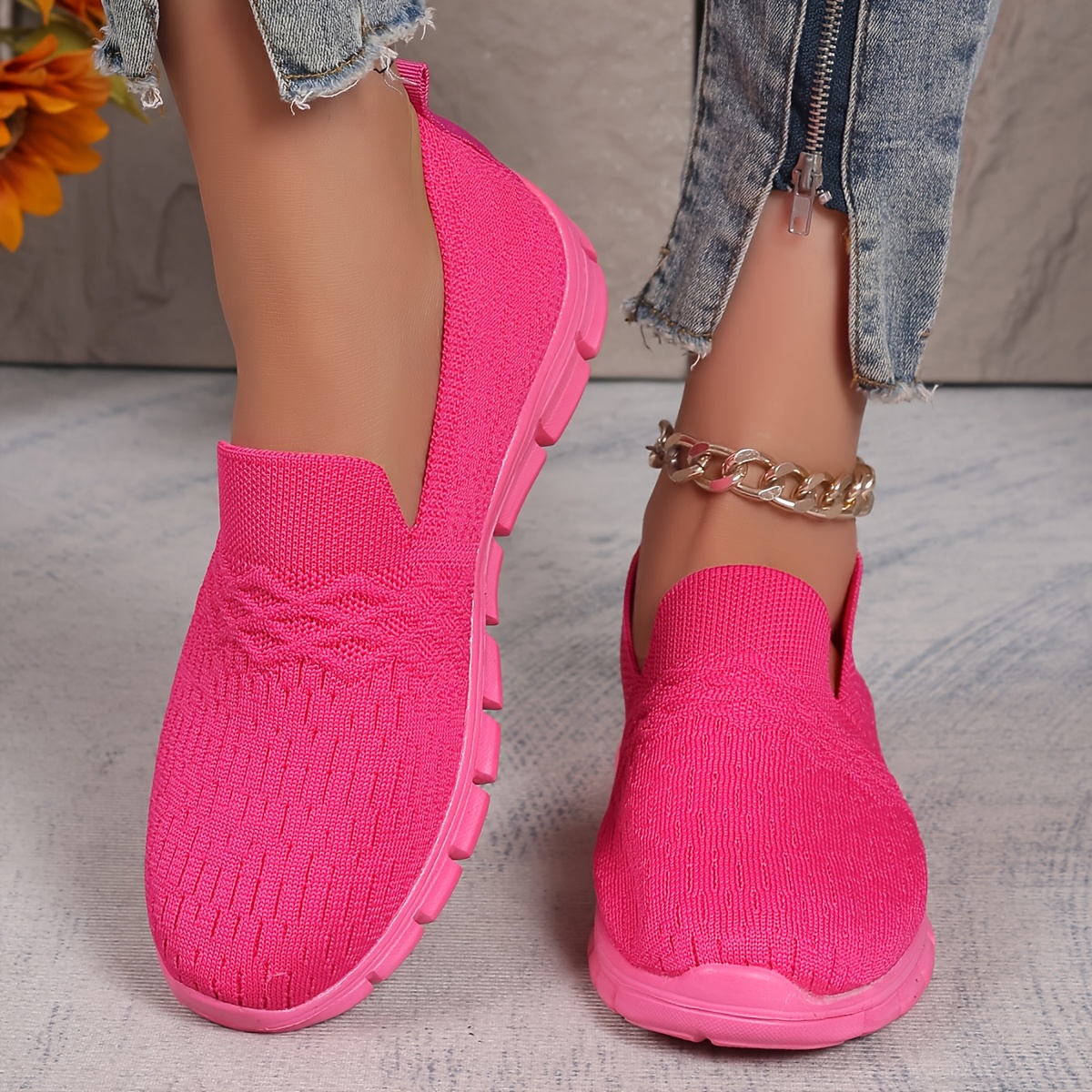 TEMU Women's Low-top Sneakers - Slip- Casual Shoes With Round Toe & Cushioned Sole, Soft Fabric Upper &, - Comfortable Walking Shoes Suitable For