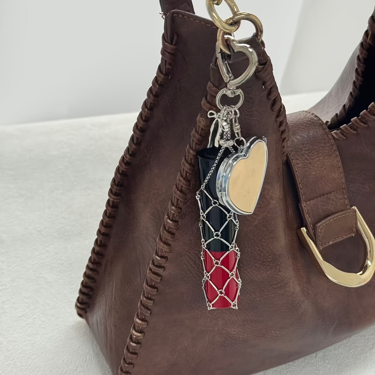 TEMU 1pc Creative Bow Love Mesh Pendant That Can Store Small Items Such As Lipstick, Headphones, Etc. Suitable For Decorating Keychains, Handbags,