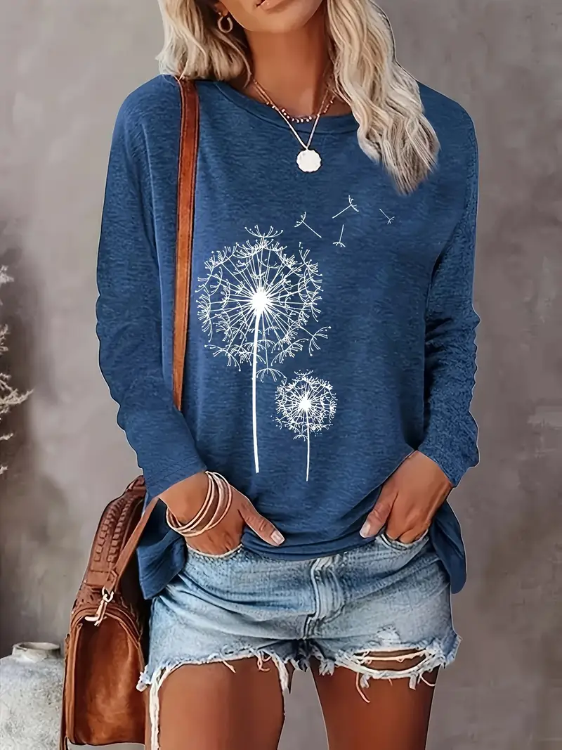 2023 spring autumn new arrival printed round neck loose long sleeve t shirt machine washable daily wear and home use spring fashion autumn clothing geometric print relaxed fit breathable fabric comfortable fabric basic top everyday wardrobe casual wearers Product details 3
