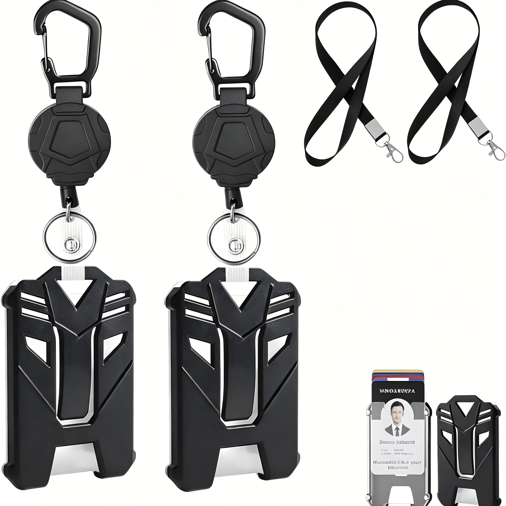 2d 6pcs Heavy Duty Metal Id Badge Holders With Retractable Badge Reels And Adjustable Lanyards, Tactical Hard Plastic Card Holders For Work Office School Key Ring Carabiner Clip