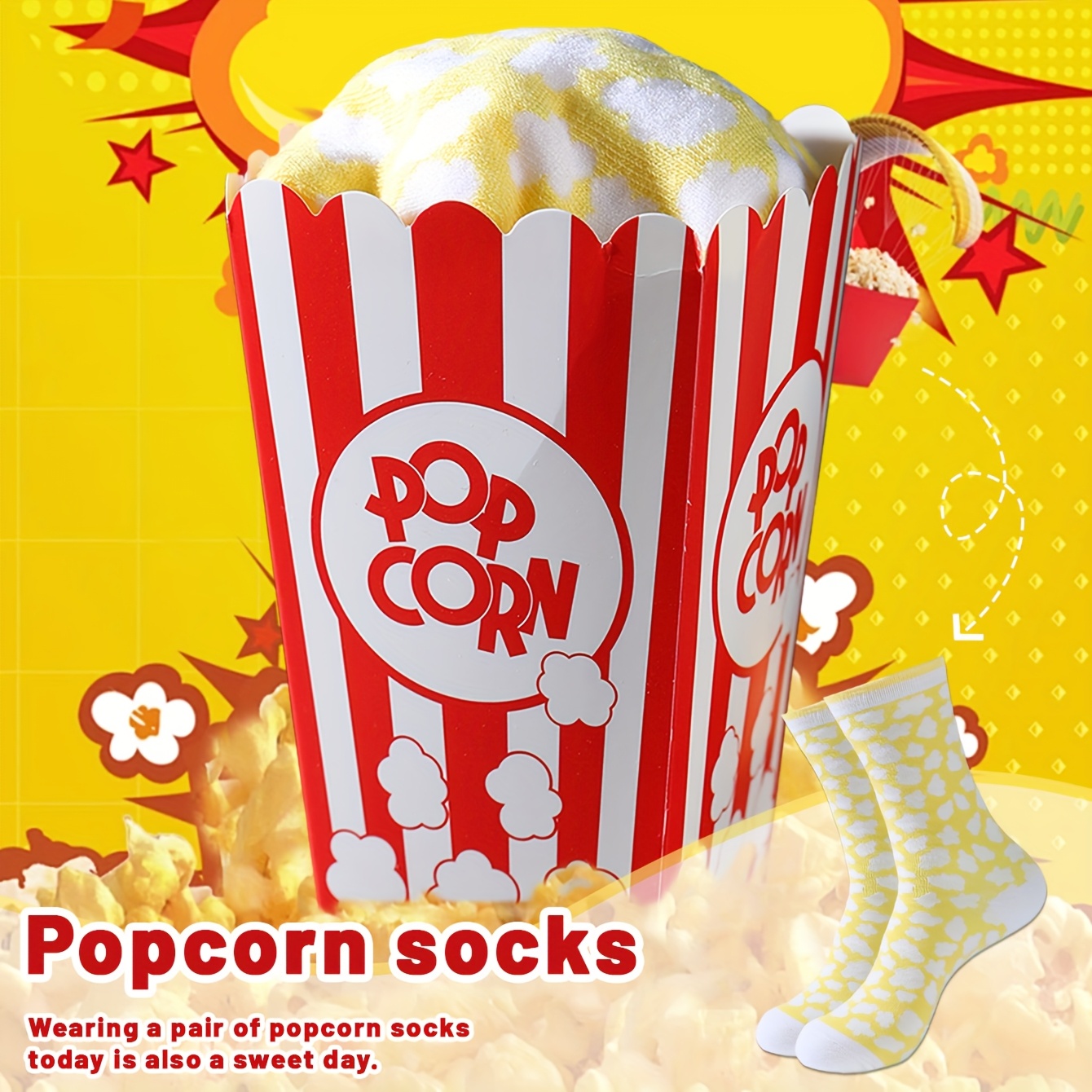 TEMU 1 Pair Of Mid-tube Men's Socks, Novel, Interesting, Colorful Popcorn Creative Gift Box Socks, Fashionable And Trendy Style, Comfortable And
