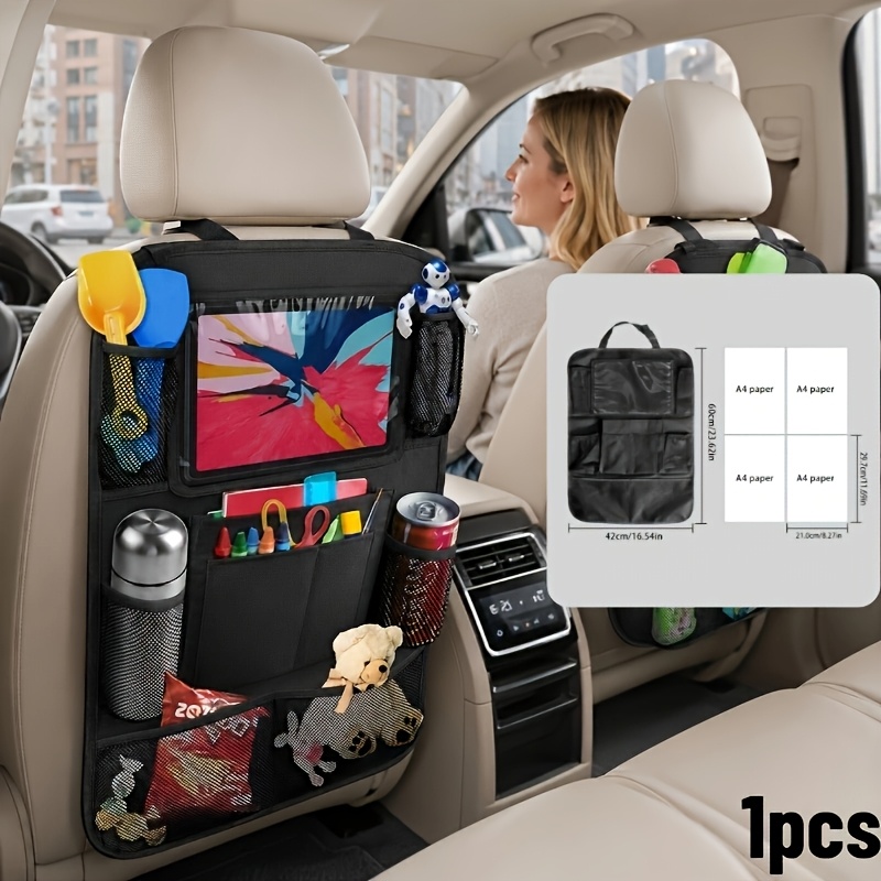 TEMU Multi-functional Storage Bag For The Back Of Car Seats, Featuring A Transparent Viewing Window, Multiple Compartments, And Mesh Pockets For