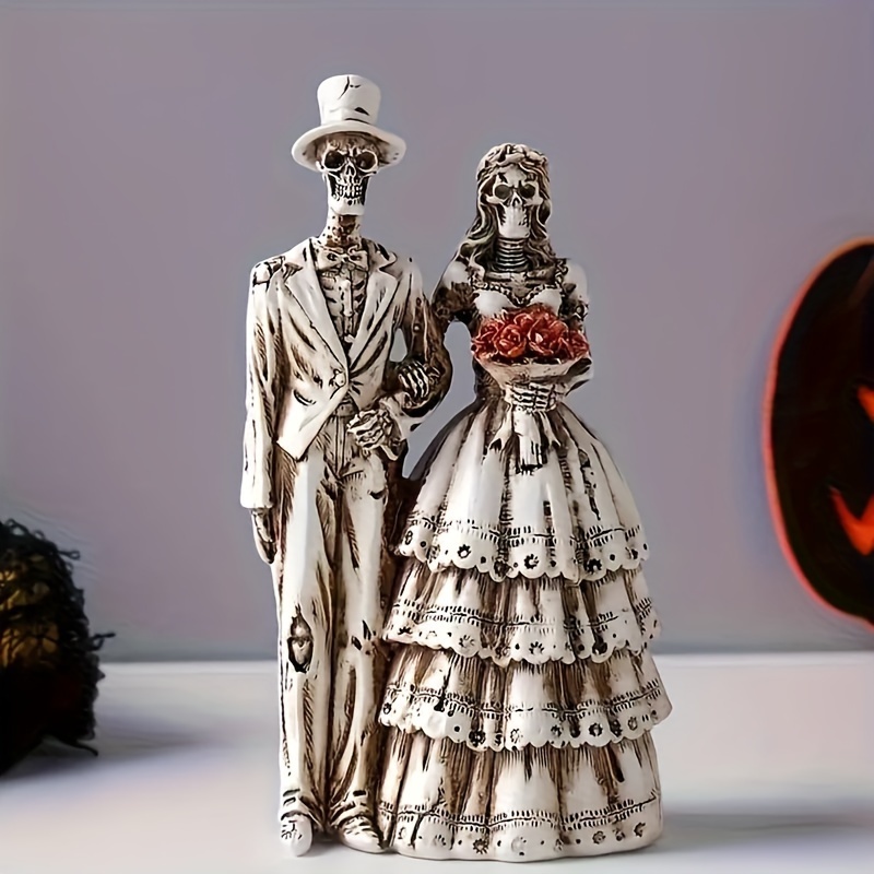 

1pc, Rustic Resin Skeleton Couple Figurine, Home Decor, Vintage Style, No Power Needed, Ideal For Christmas, Valentine's Day, Easter, Thanksgiving, Indoor & Outdoor Use