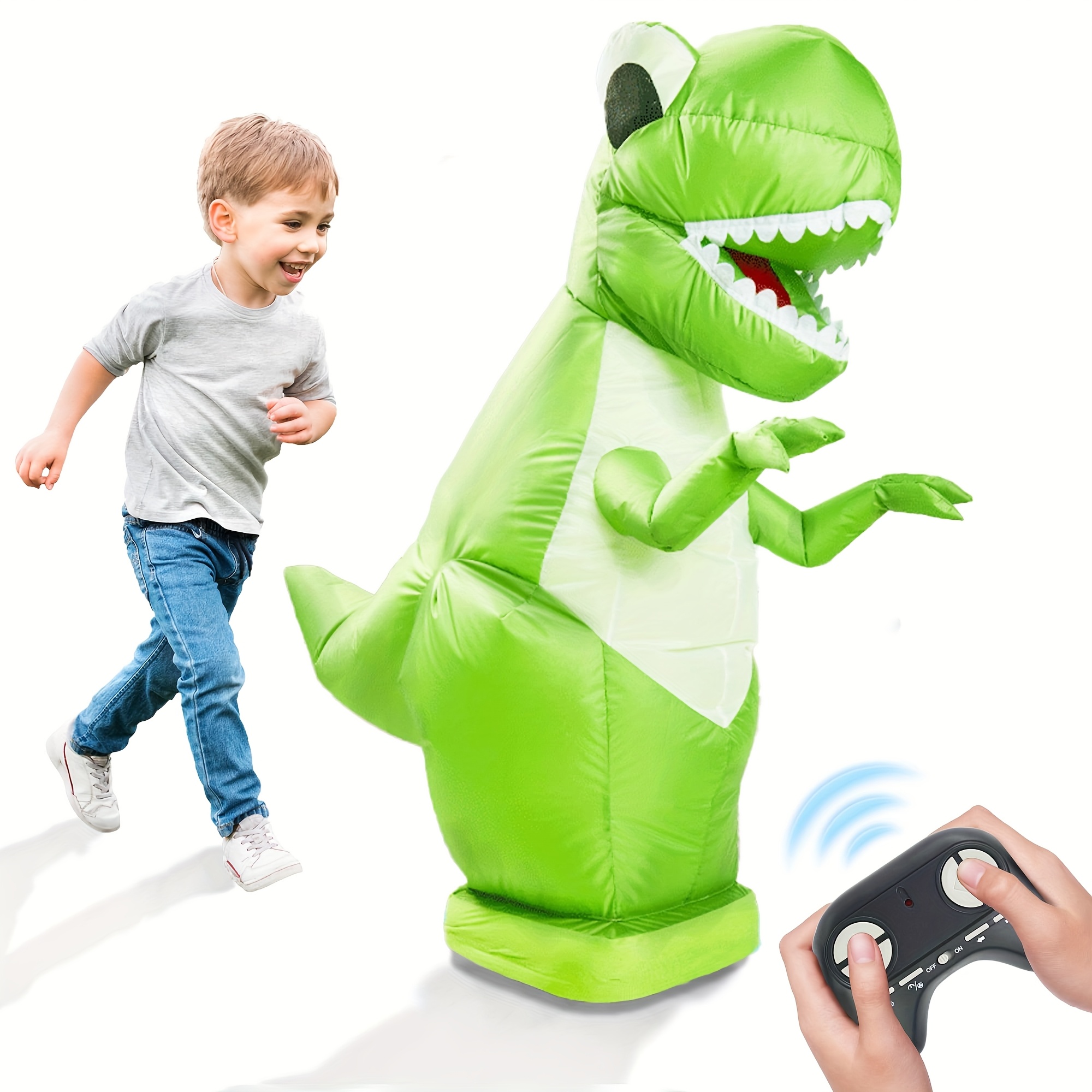 Remote Control Inflatable Dinosaur - 2.4Ghz Remote Control with Realistic Walking & Spins, for Kids Ages 6+