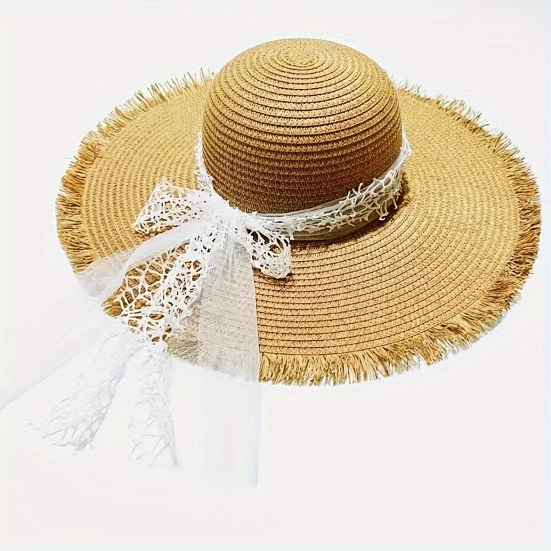 Lace Straw Sun Hat Wide Brim Elegant Summer Beach Sun - Temu