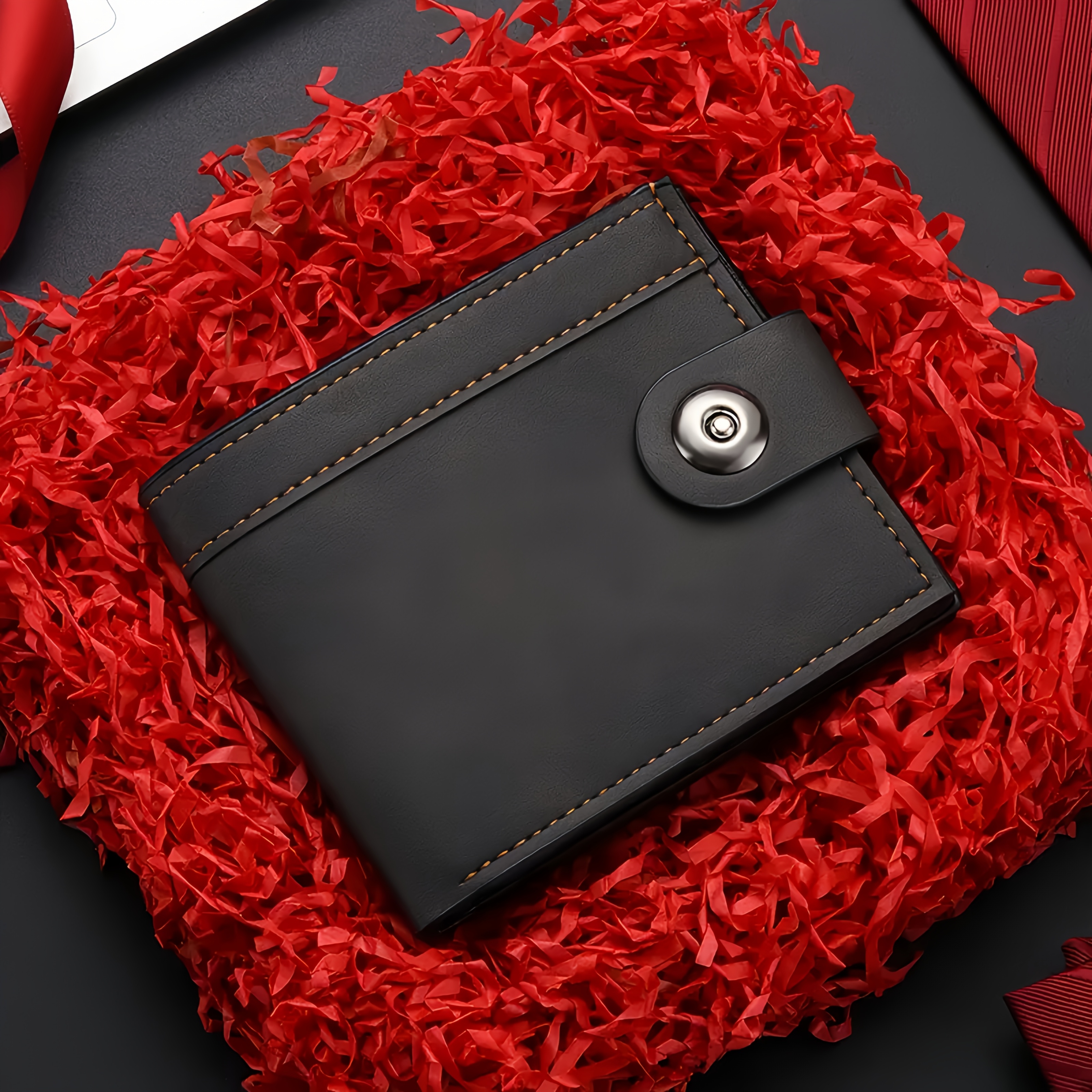 TEMU Tailored Wallet With Engraved Name, Stylish New Short Wallet For Men, Featuring A Button Closure, High-quality Faux Leather Design Without