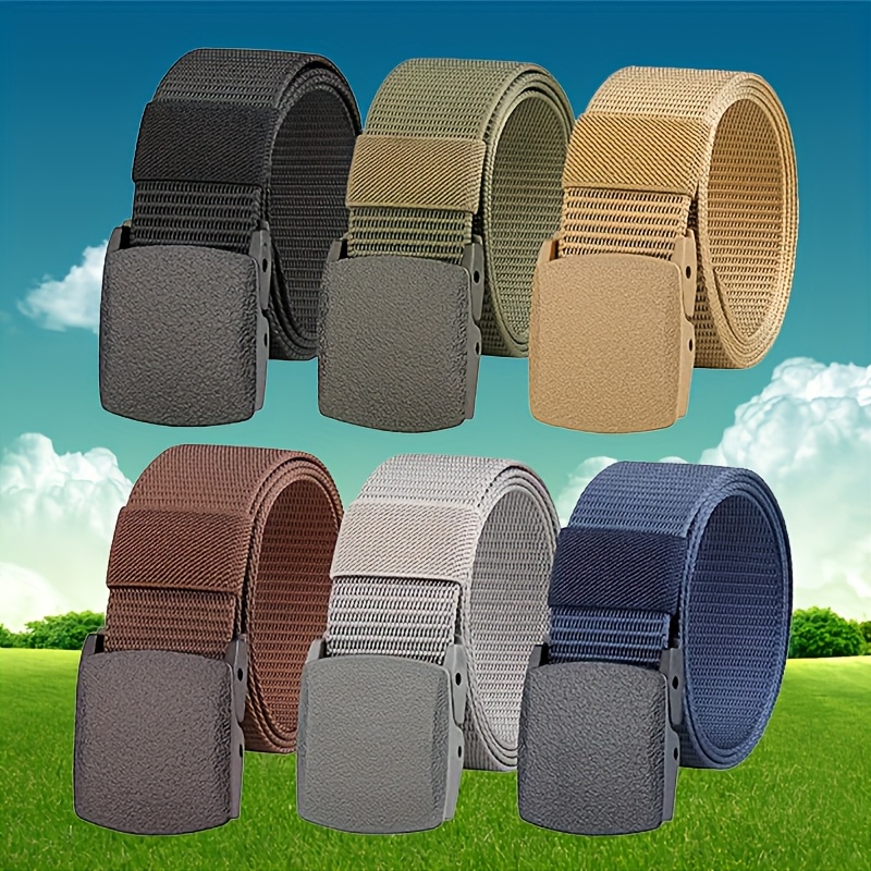 

6pcs Men's Nylon Casual Belts With Adjustable Plastic - Waterproof, Fit For Hiking, Camping & Casual Attire