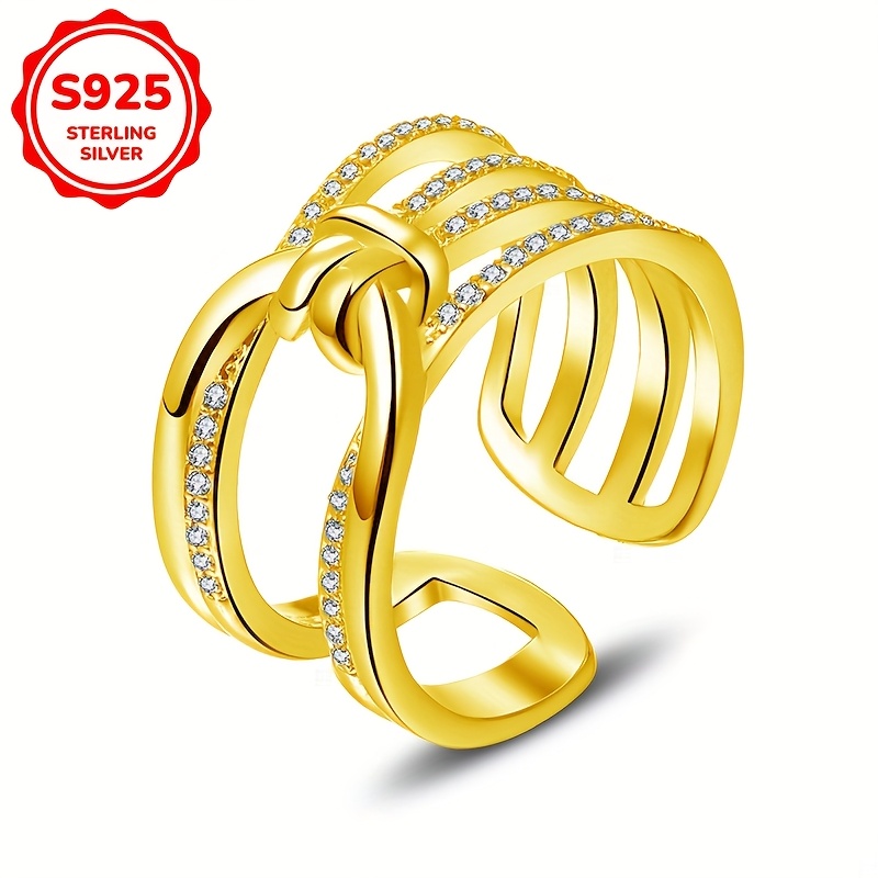 Women's Sparkling Zirconia Rope Knot Open Ring 925Silvery