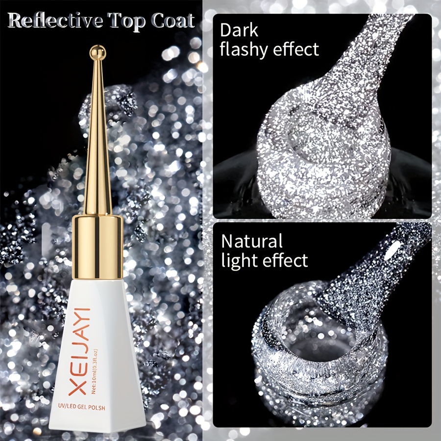 Image of 1pc 10ml Sparkling Reflective Glitter Gel Nail Polish - Holographic Sparkling Gel Soak Off Led Gel Polish For Nail Art Diy