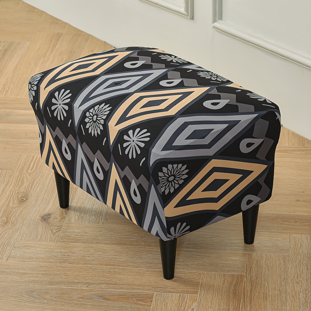 Elastic Printed Chair Cover - Polyester Seat Cushion For Tiger Bench & Footstools - Fits 40*60cm Armless Stools & Ottomans