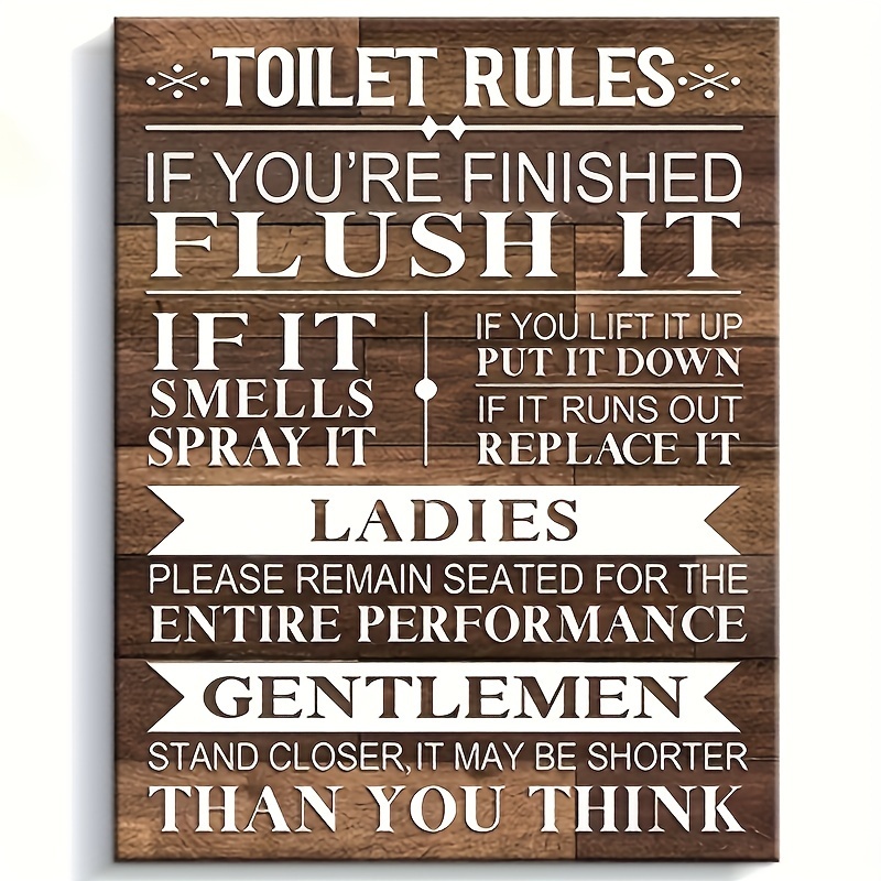 

1pc Wooden Sign, Home Bathroom Wall Art, Simple And Interesting Toilet Rules Printed Logo Frame Wood Wall Art, Home Decoration (including Tape) Eid Al-adha Mubarak