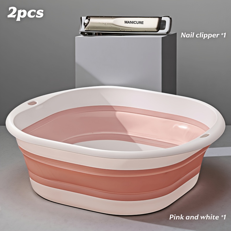 TEMU 2-en-1 (Baignoire Pliante pour les Pieds et Coupe-Ongles), Bassin Pliable Portable pour les Pieds, Outils de Manucure Premium, Multi- , le