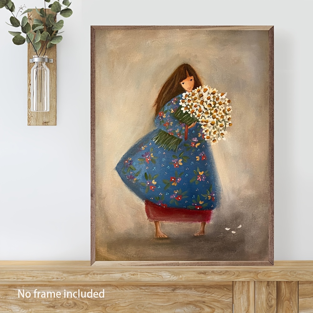 

Art Deco Canvas Wall Art, 11.8-15.7 Inch, Waterproof Oil Painting Print, Figure With Flowers, Home Decor For Living Room, Bedroom, Dining, , Electricity-free, Featherless