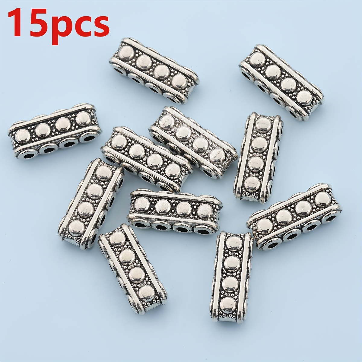TEMU 30 Stück/15 Stück Vierreihige Lochverbinder, 17 mm rechteckige mehrlochige lose Abstandshalter-Perlen, runde Loch lange Abstandshalter-Perlen,
