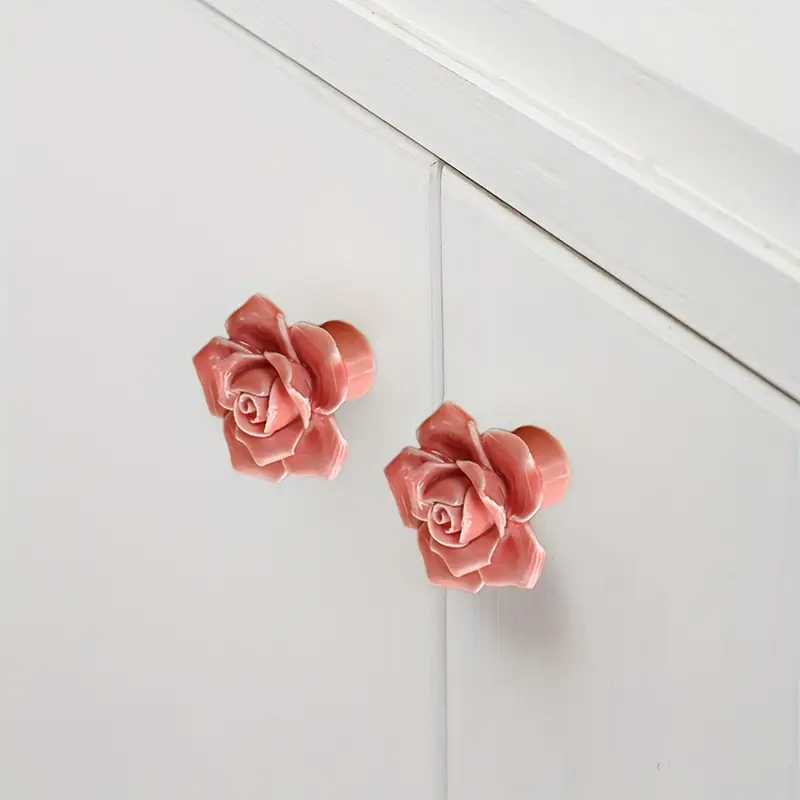 pink rose dresser knobs Pink Rose Baroque Cabinet Knobs Gothic Drawer Pulls Set #1 (6 knobs) / Extra Small