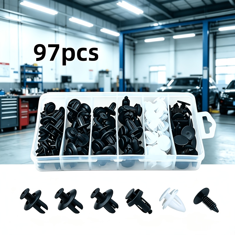 TEMU 97pcs/ Car Fastener Kit Suitable For Door And Fender Rivet Clamps, Snap Tools, Car Trim Fixing Additions