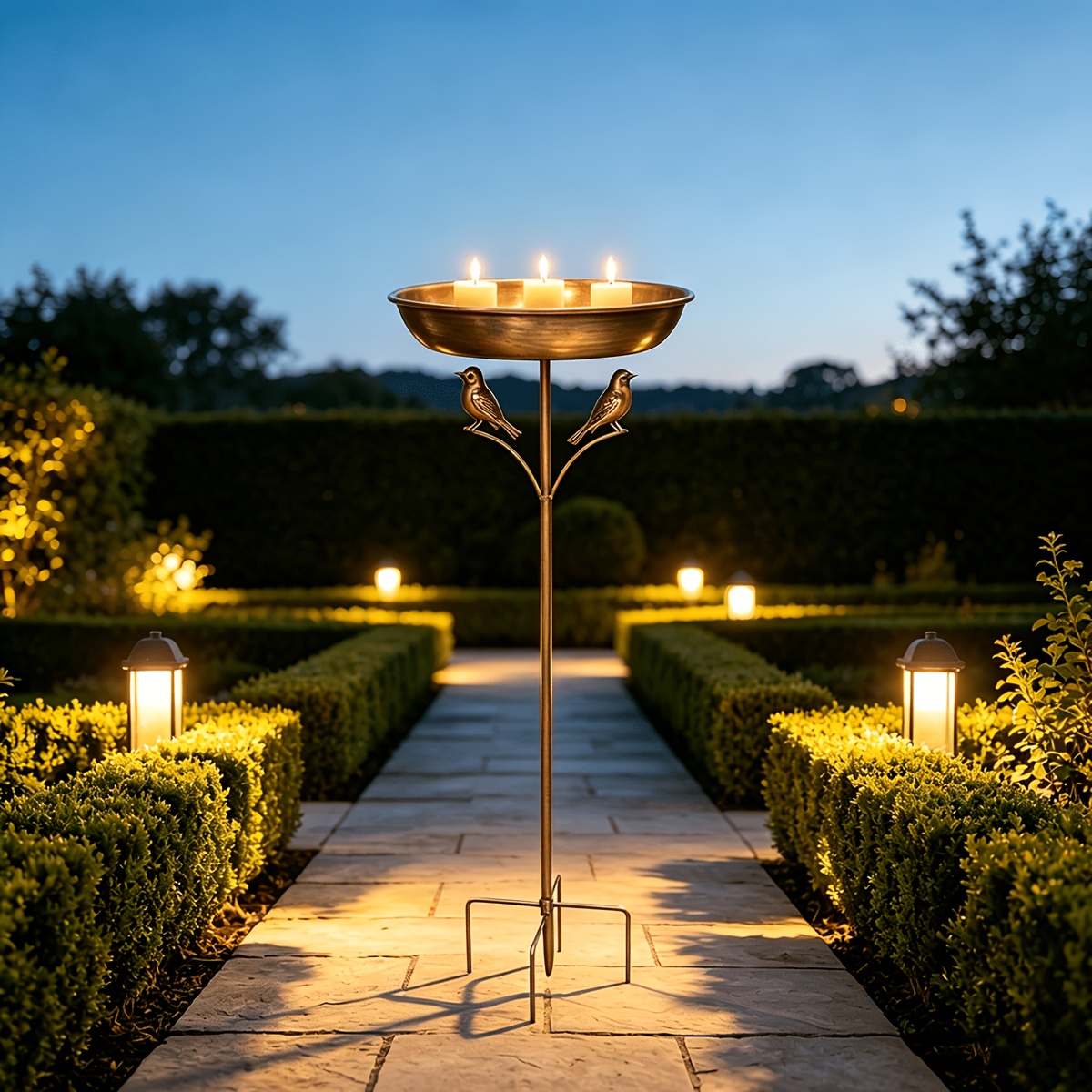 Image of [high-end Gift Model] 4-in-1 Metal Bird Bath Feeder, Rustproof Outdoor Garden Decoration With , Used As Candlestick/flower Pot , Gift For Gardening Enthusiasts