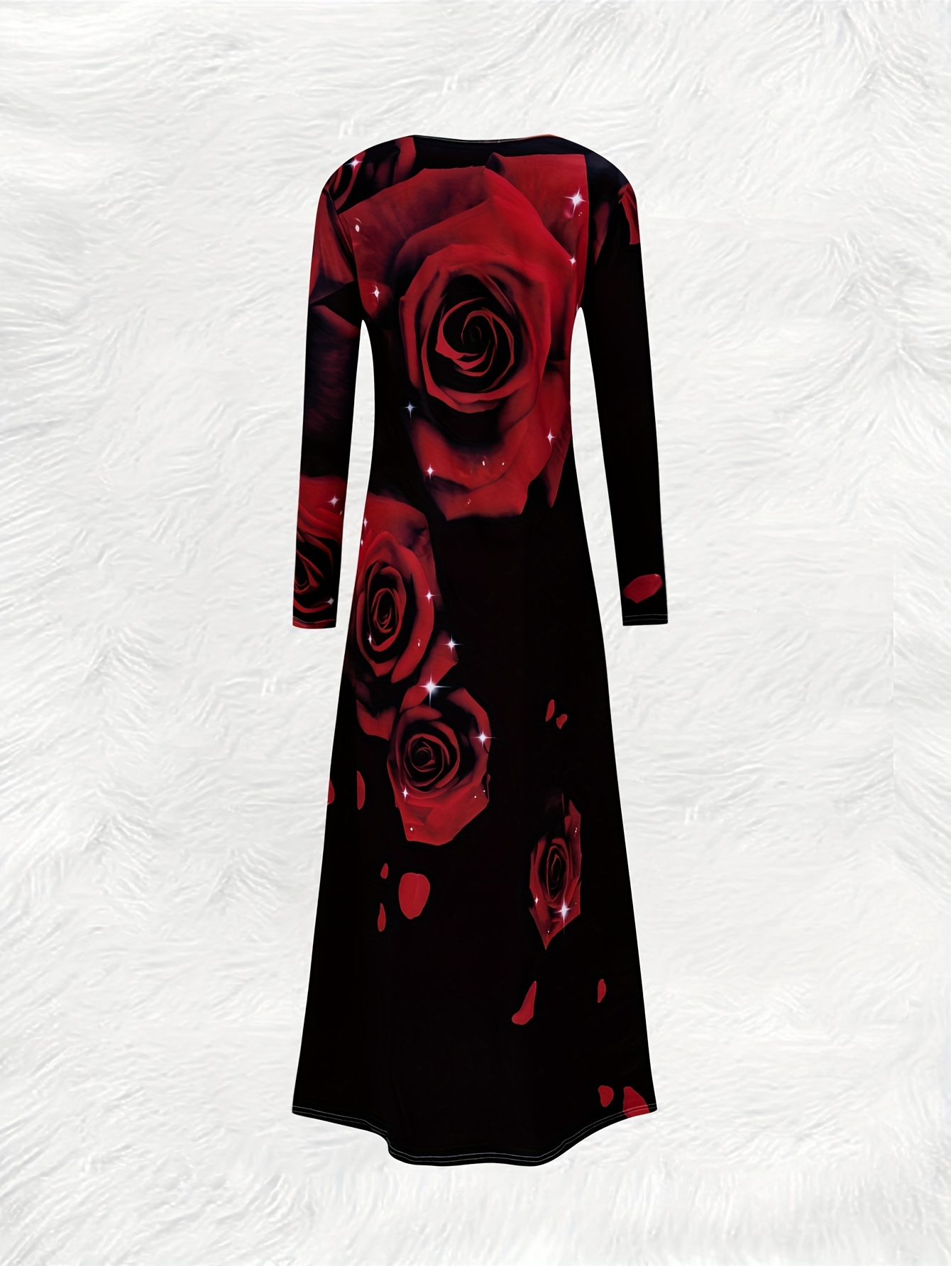 fitted lace wedding dress I.H.F Long Sleeves Black Gown with Drapped Red Roses main image 0