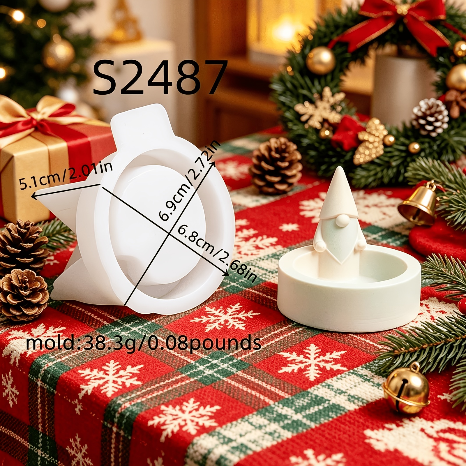 TEMU Harz-Silikonform für Weihnachtswichtel-Kerzenhalter 3D-Ornament-Silikonform DIY-Silikonform Gips-Ornament-Silikonform Kerzenhalter-Silikonform