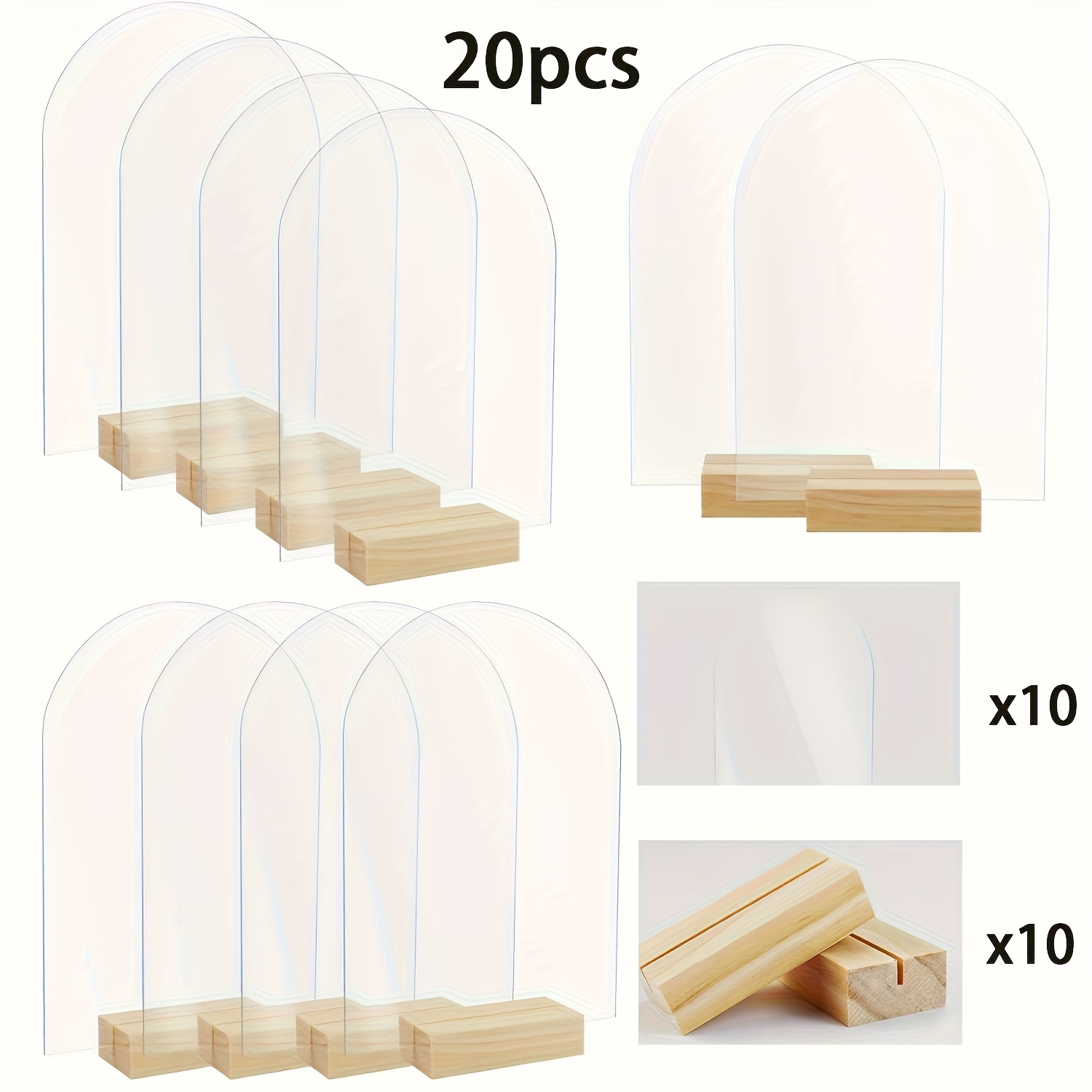 E-shop 20 Stück gebogene Acryl Platzkarten mit Holzständer - 4X 6 Zoll gebogene transparente Acrylplatten für Tischnummern, Event-Schilder, kein