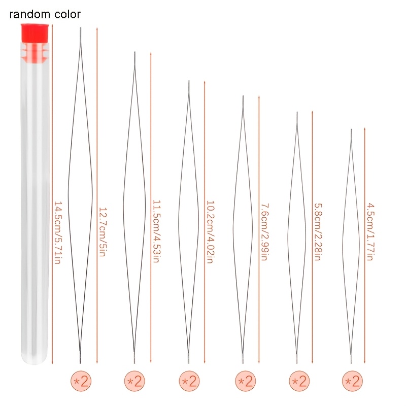 12pcs 6 Sizes Open Bead Threading Foldable Needles Beading Needle Set For Seed Beading And Jewelry Making With Storage Bottle