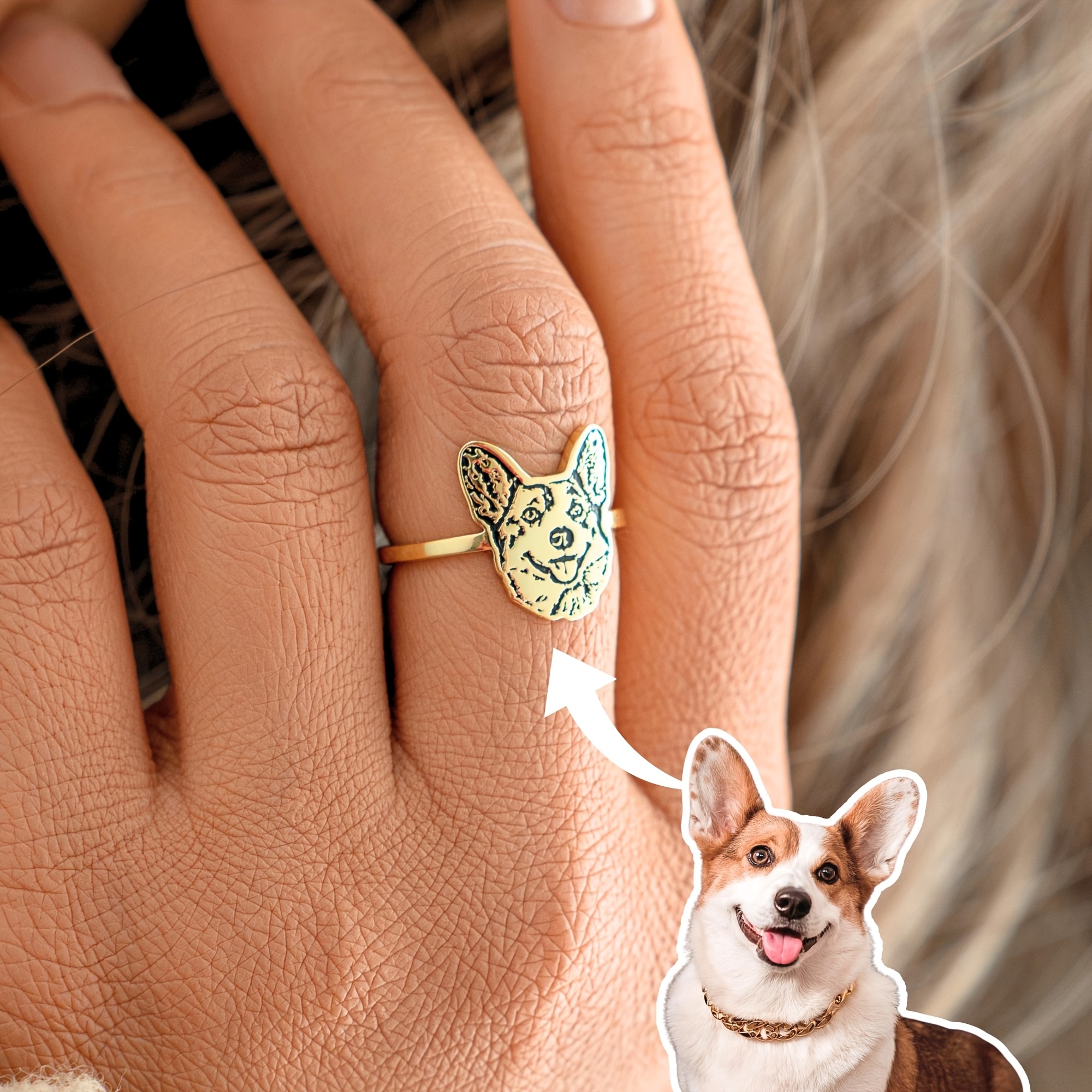 Custom Photo Engraved Pet Portrait Ring, Personalized Gift