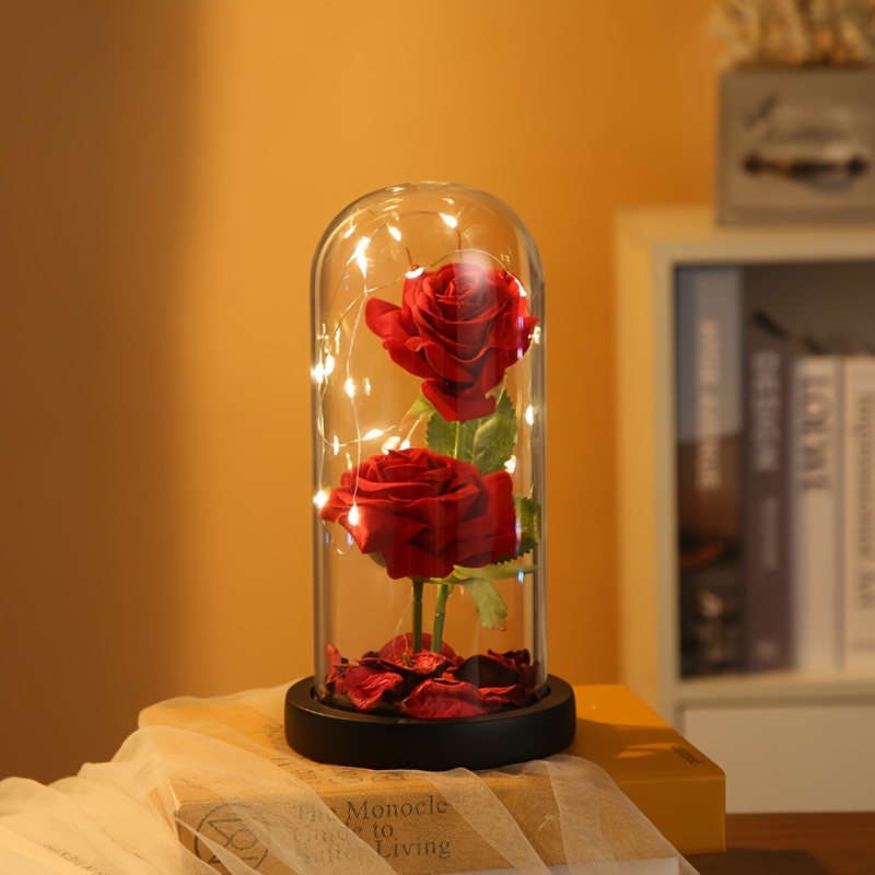 Rose Eternal Artificial Flower Glow Glass Dome Eternal Rose - Temu