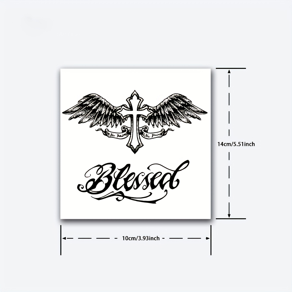Image of Temporary Tattoo Sticker Of Wings And Cross, Magical 1-2 Weeks, Cool And