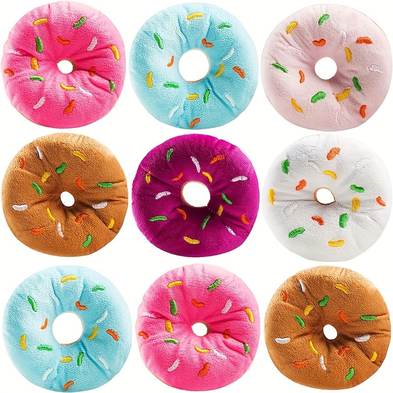 

3pcs Squeaky Plush Donut Dog Toys - Soft Fabric For Play & Party Favors, Ideal For Medium Breeds